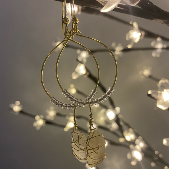 NEW Boho Wire Wrapped Crystal Quartz Earrings - Picture 3 of 3